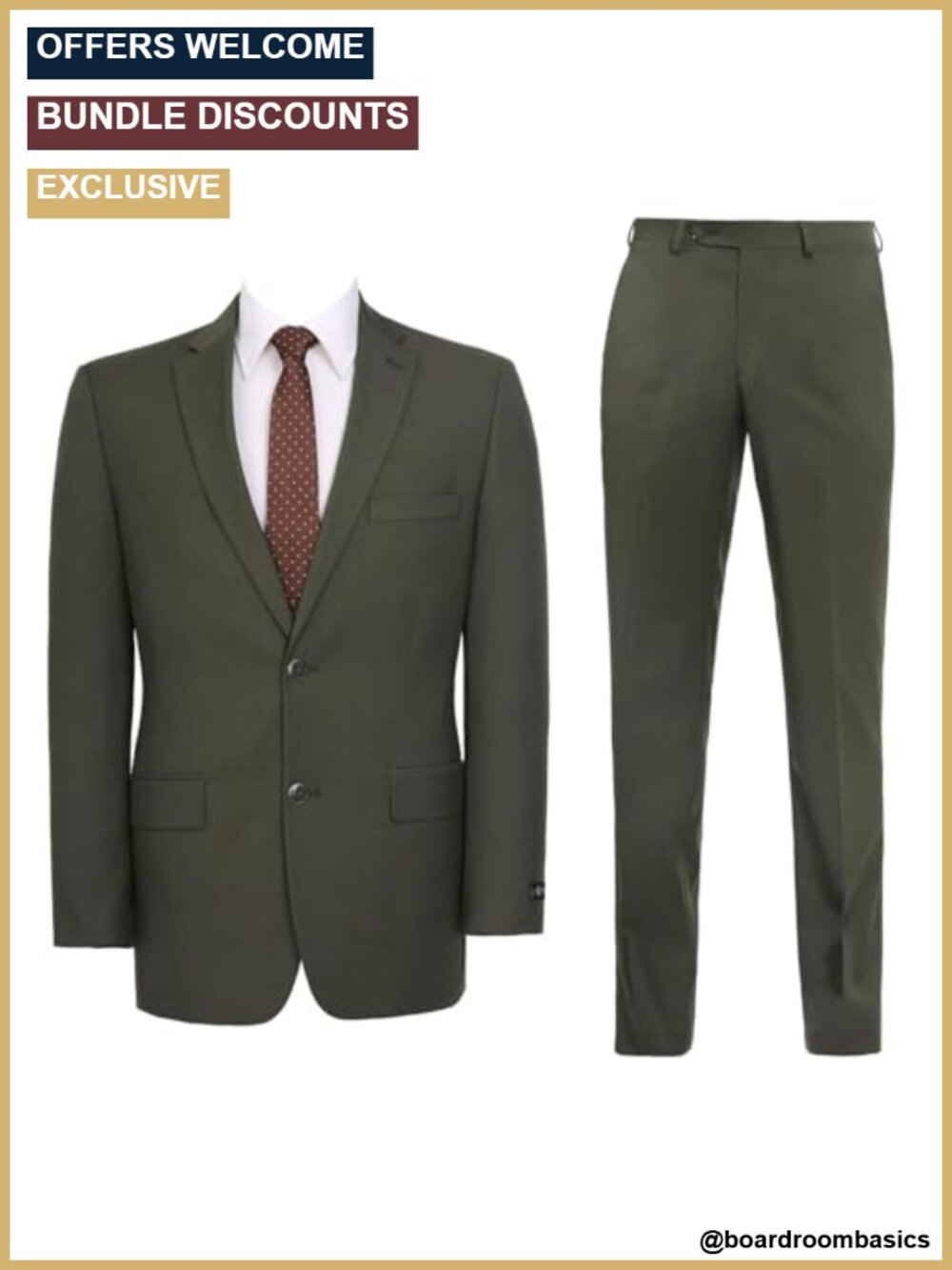 Men's 2-Piece Classic Fit Suit Set Jacket & Flat-Front Pants Business Formal